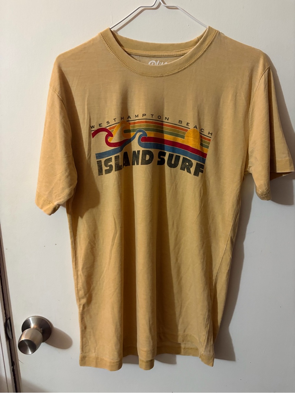 NWOT Women’s Blue 84 Med Island Surf Westhampton Beach Yellow Graphic Tee Tote16
